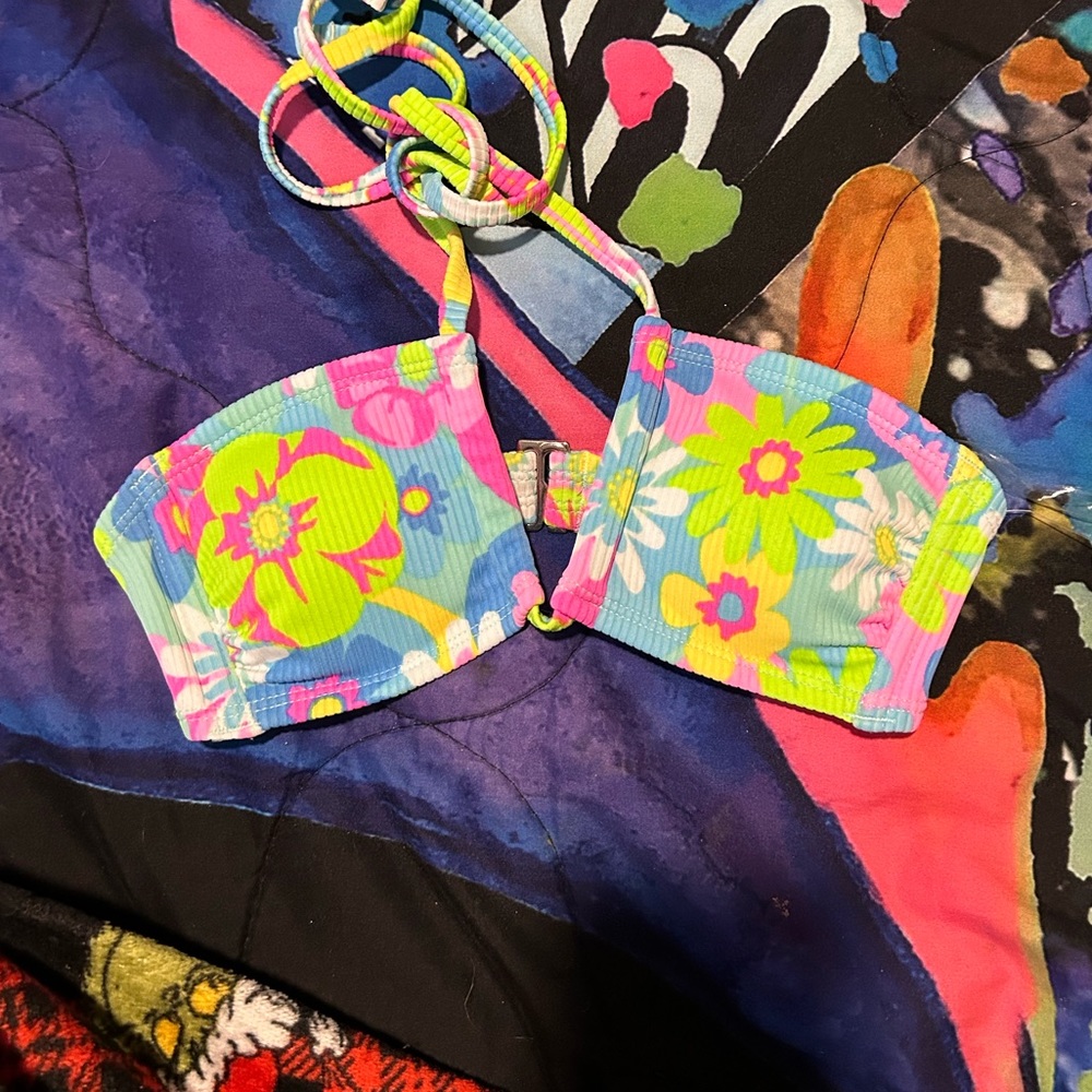 vibrant flower bikini top